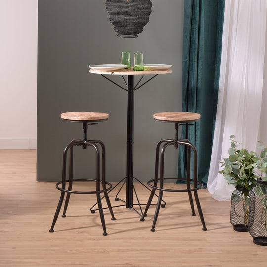 Anacletus Adjustable Metal Bar Stools With Wooden Seat-HOMY CASA