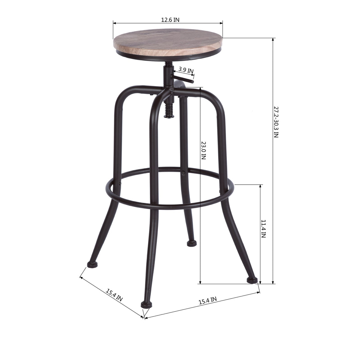 Anacletus Adjustable Metal Bar Stools With Wooden Seat-HOMY CASA