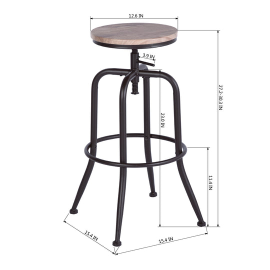 Anacletus Adjustable Metal Bar Stools With Wooden Seat-HOMY CASA