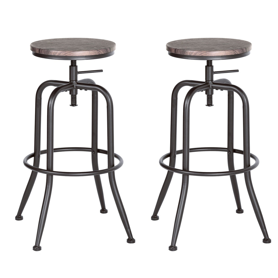 Anacletus Adjustable Metal Bar Stools With Wooden Seat-HOMY CASA