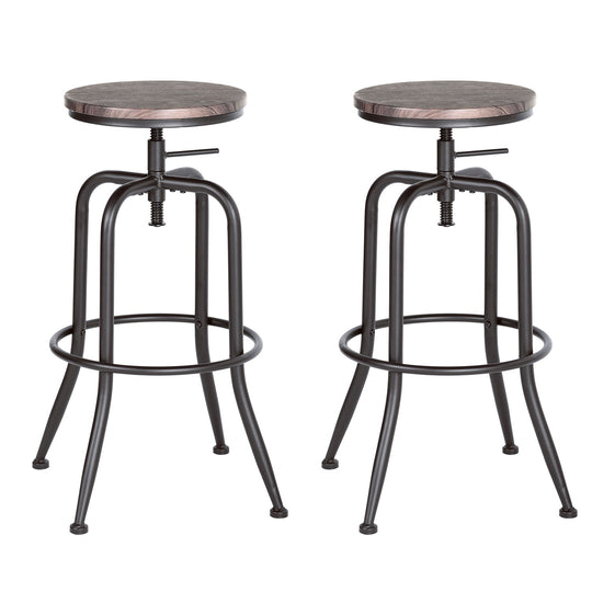 Anacletus Adjustable Metal Bar Stools With Wooden Seat-HOMY CASA