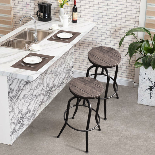 Anacletus Adjustable Metal Bar Stools With Wooden Seat-HOMY CASA