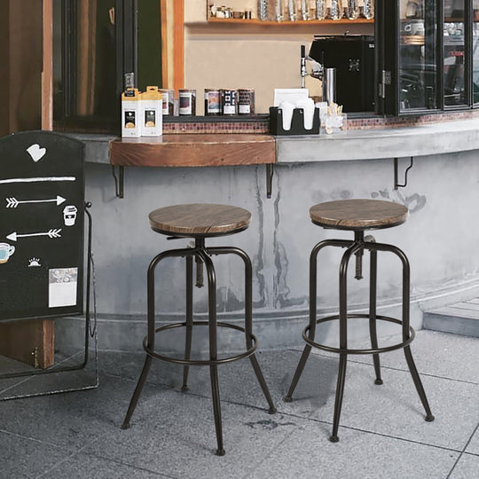 Anacletus Adjustable Metal Bar Stools With Wooden Seat-HOMY CASA