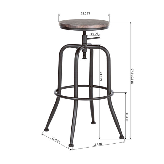 Anacletus Adjustable Metal Bar Stools With Wooden Seat-HOMY CASA