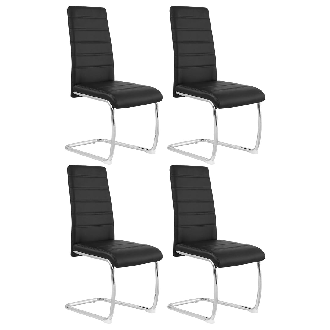 Ann Black PVC Dining Chairs with Curved Backrest and Metal Legs Set of 4