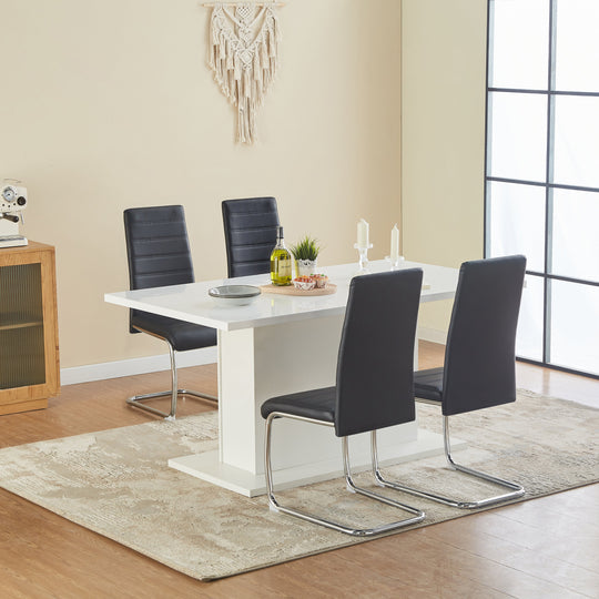 Ann Black PVC Dining Chairs with Curved Backrest and Metal Legs Set of 4