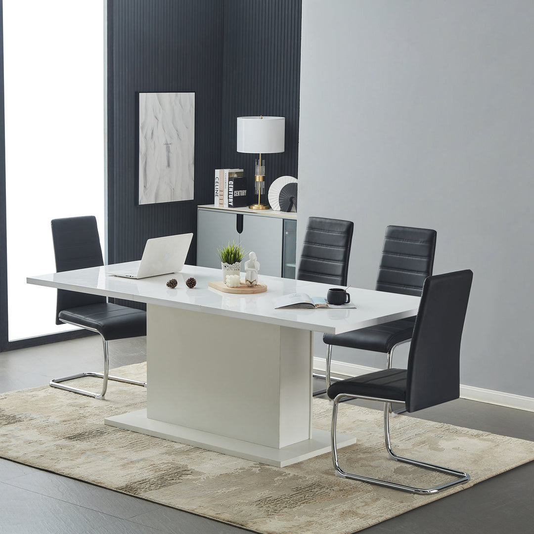 Ann Black PVC Dining Chairs with Curved Backrest and Metal Legs Set of 4