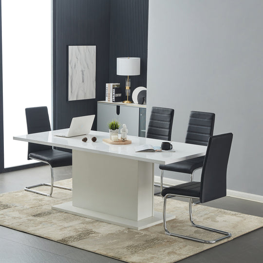 Ann Black PVC Dining Chairs with Curved Backrest and Metal Legs Set of 4
