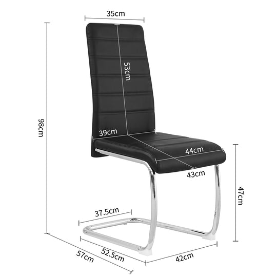 Ann Black PVC Dining Chairs with Curved Backrest and Metal Legs Set of 4
