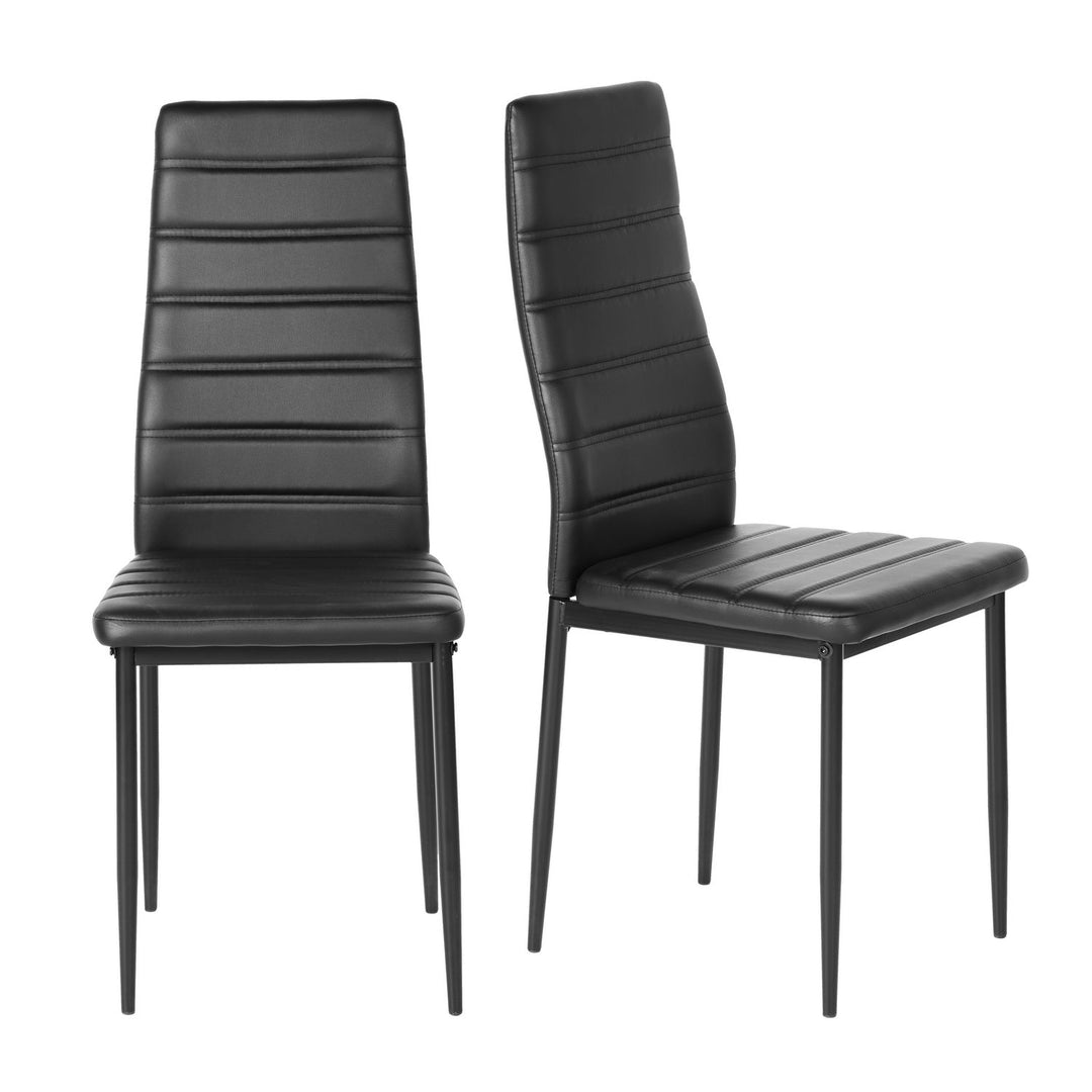ann black faux leather upholstery dining chair set of 2- black metal legs modern style