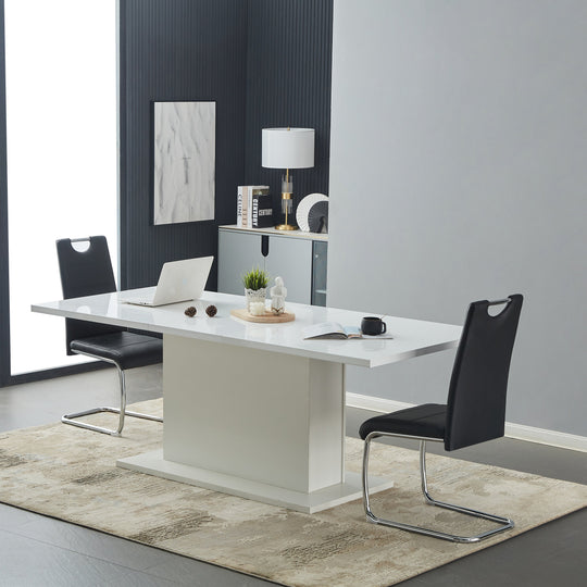 set of four black pvc dining chairs with curved backrest and handle-modern design with sturdy metal legs for dining or office use