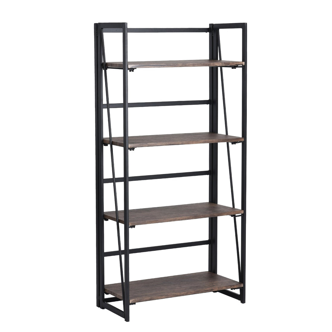black folding shelf with multiple tiers-tool-free assembly for convenient storage in home or office spaces