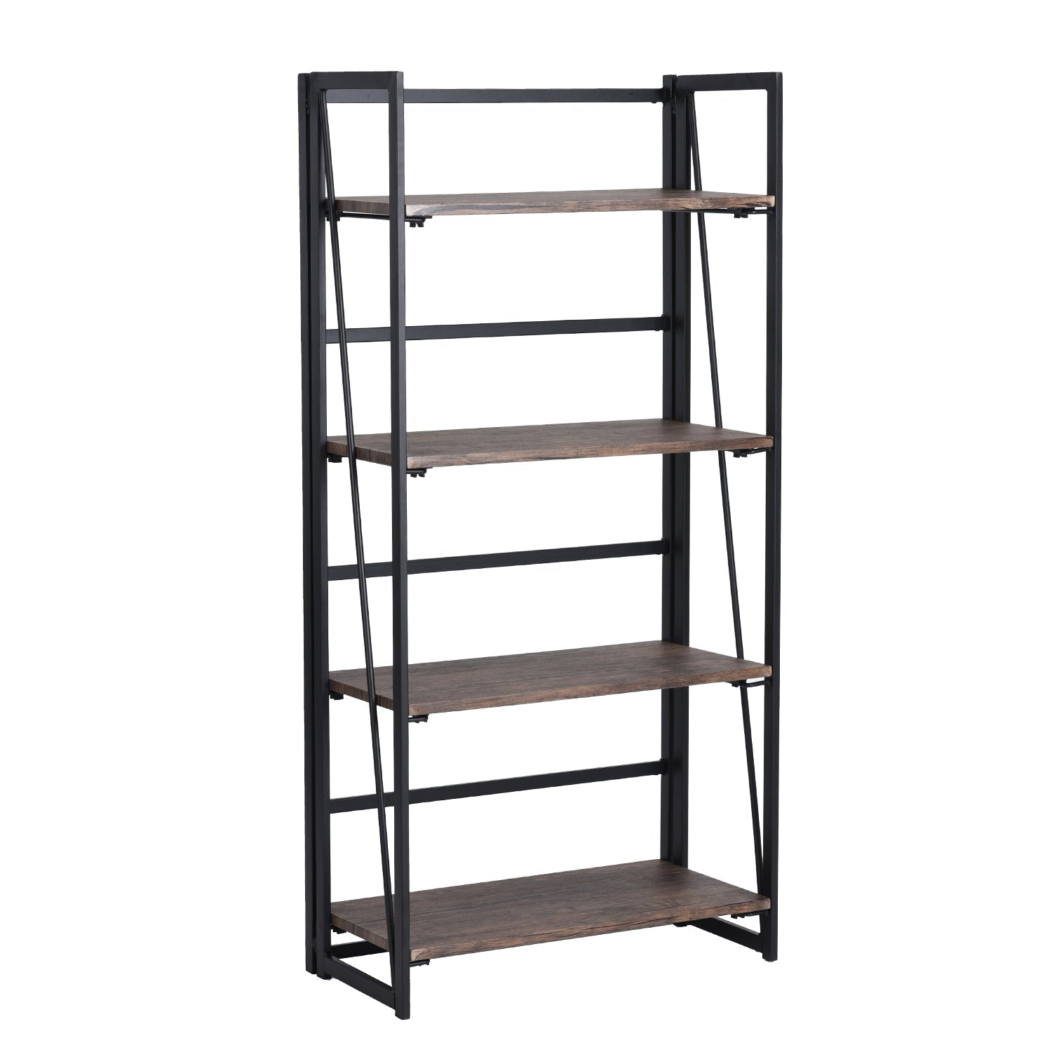 black folding shelf with multiple tiers-tool-free assembly for convenient storage in home or office spaces