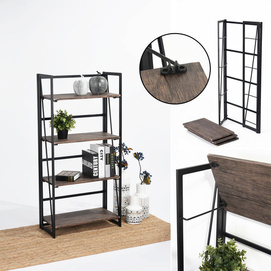black folding shelf with multiple tiers-tool-free assembly for convenient storage in home or office spaces