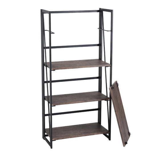black folding shelf with multiple tiers-tool-free assembly for convenient storage in home or office spaces