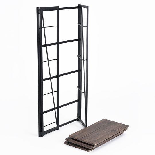 black folding shelf with multiple tiers-tool-free assembly for convenient storage in home or office spaces