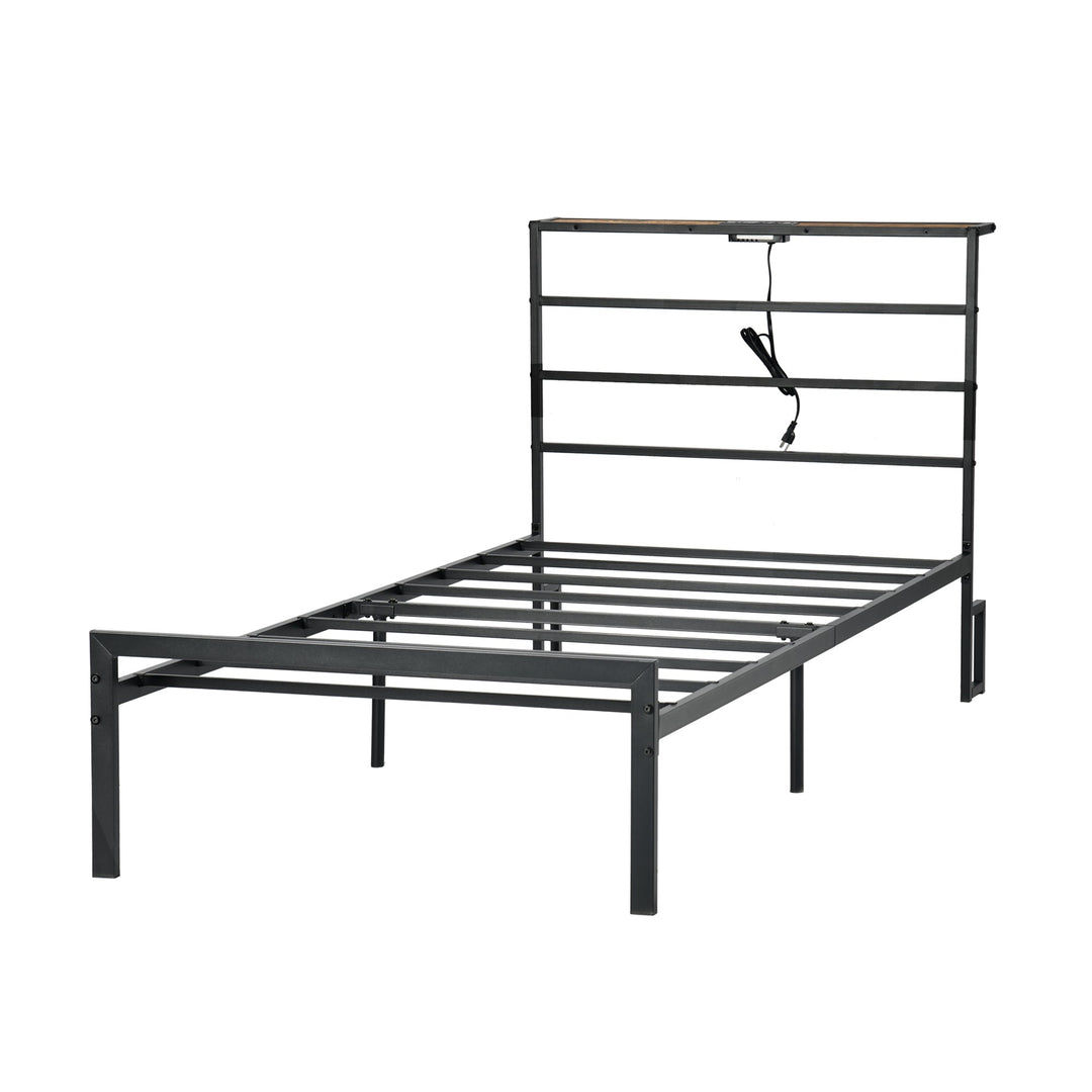bed frame with crimson MDF headboard - open narrow shelf on headboard - usb charging outlet - easy assembly - modern design for bedroom