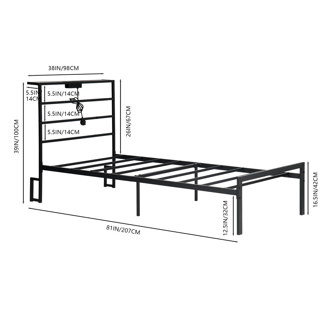bed frame with crimson MDF headboard - open narrow shelf on headboard - usb charging outlet - easy assembly - modern design for bedroom