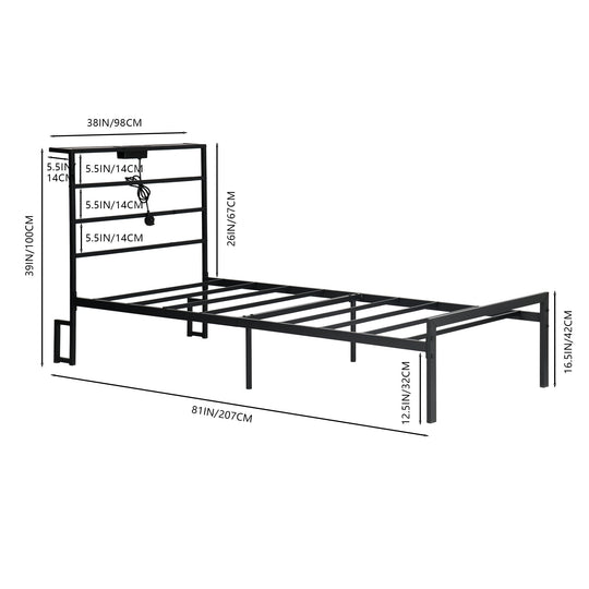 bed frame with crimson MDF headboard - open narrow shelf on headboard - usb charging outlet - easy assembly - modern design for bedroom