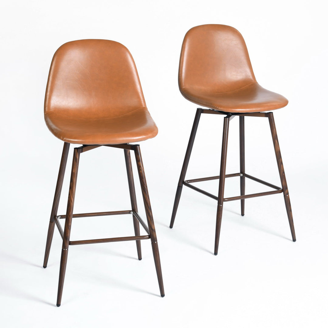 charlton counter stool - cognac pu leather - walnut wood metal legs industrial style