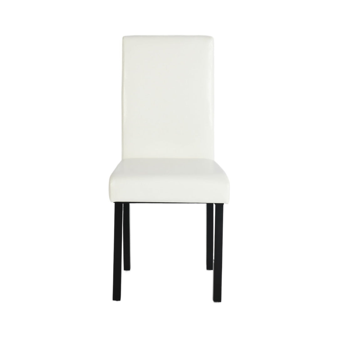 White PU leather dining chair with wooden legs, sleek and modern, set of 2.