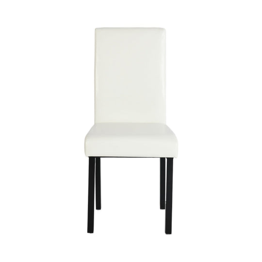 White PU leather dining chair with wooden legs, sleek and modern, set of 2.