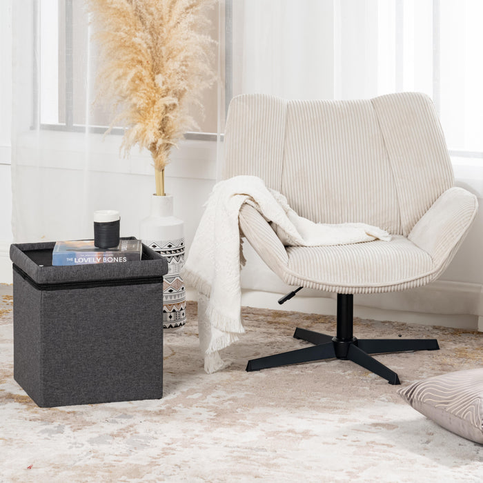 grey folding ottoman with storage-versatile design for seating or organizing essentials in any room