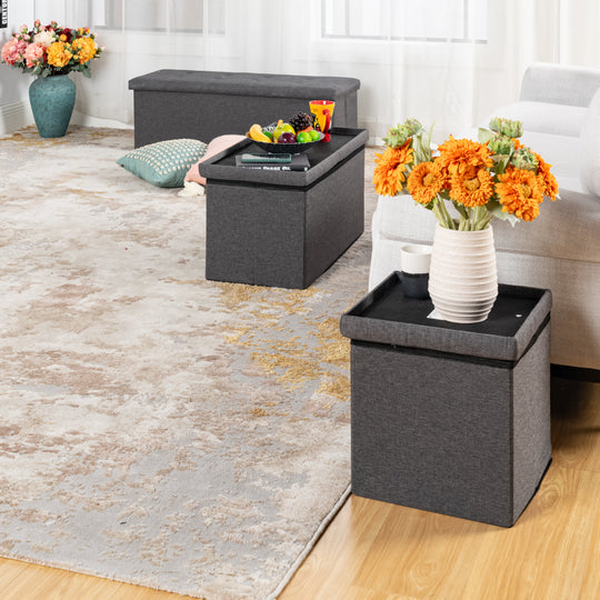 grey folding ottoman with storage-versatile design for seating or organizing essentials in any room