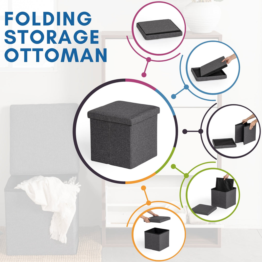 grey folding ottoman with storage-versatile design for seating or organizing essentials in any room