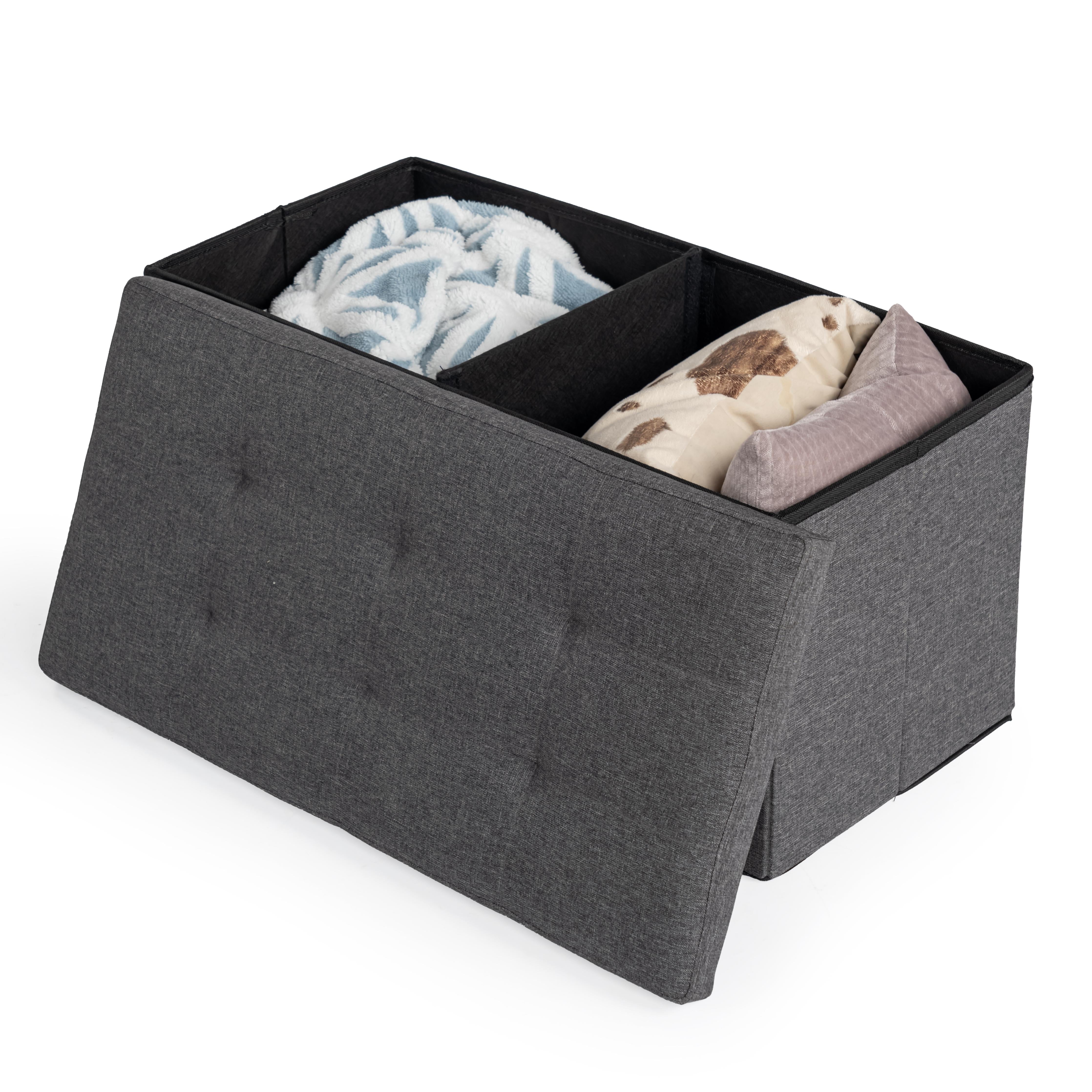 folding grey loveseat with storage function-versatile seating or storage box for home-space-saving upholstered two-seater