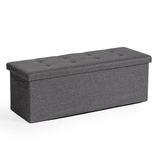 folding bench with storage function-space-saving design-versatile seating for any room at home-grey fabric upholstery