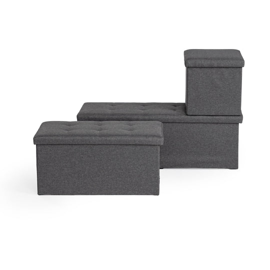 folding bench with storage function-space-saving design-versatile seating for any room at home-grey fabric upholstery
