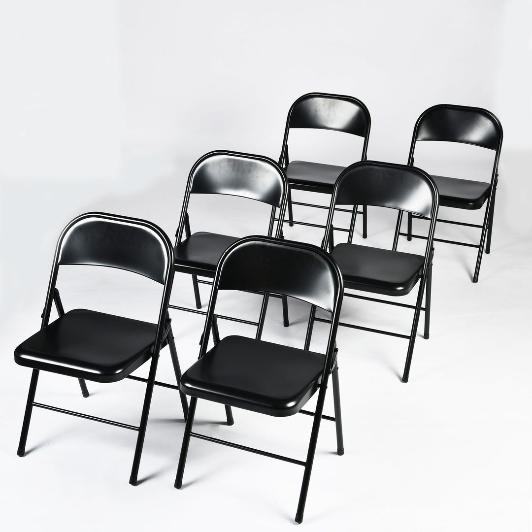 fair black folding chair set of 6 - black fabric upholstery - full metal frame modern style