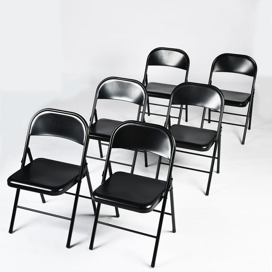 fair black folding chair set of 6 - black fabric upholstery - full metal frame modern style