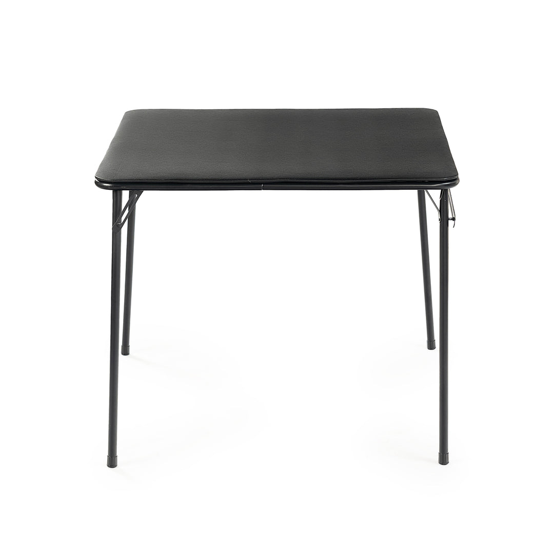 fern square folding dining table - black faux leather top - black metal legs game table modern style