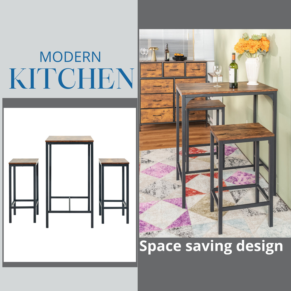 Feynman Rustic Industrial Counter dining Set with Bar Stools, Perfect for Kitchen and Entertaining-HOMY CASA