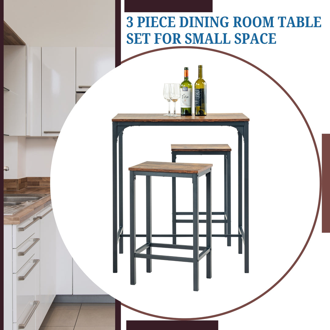 Feynman Rustic Industrial Counter dining Set with Bar Stools, Perfect for Kitchen and Entertaining-HOMY CASA