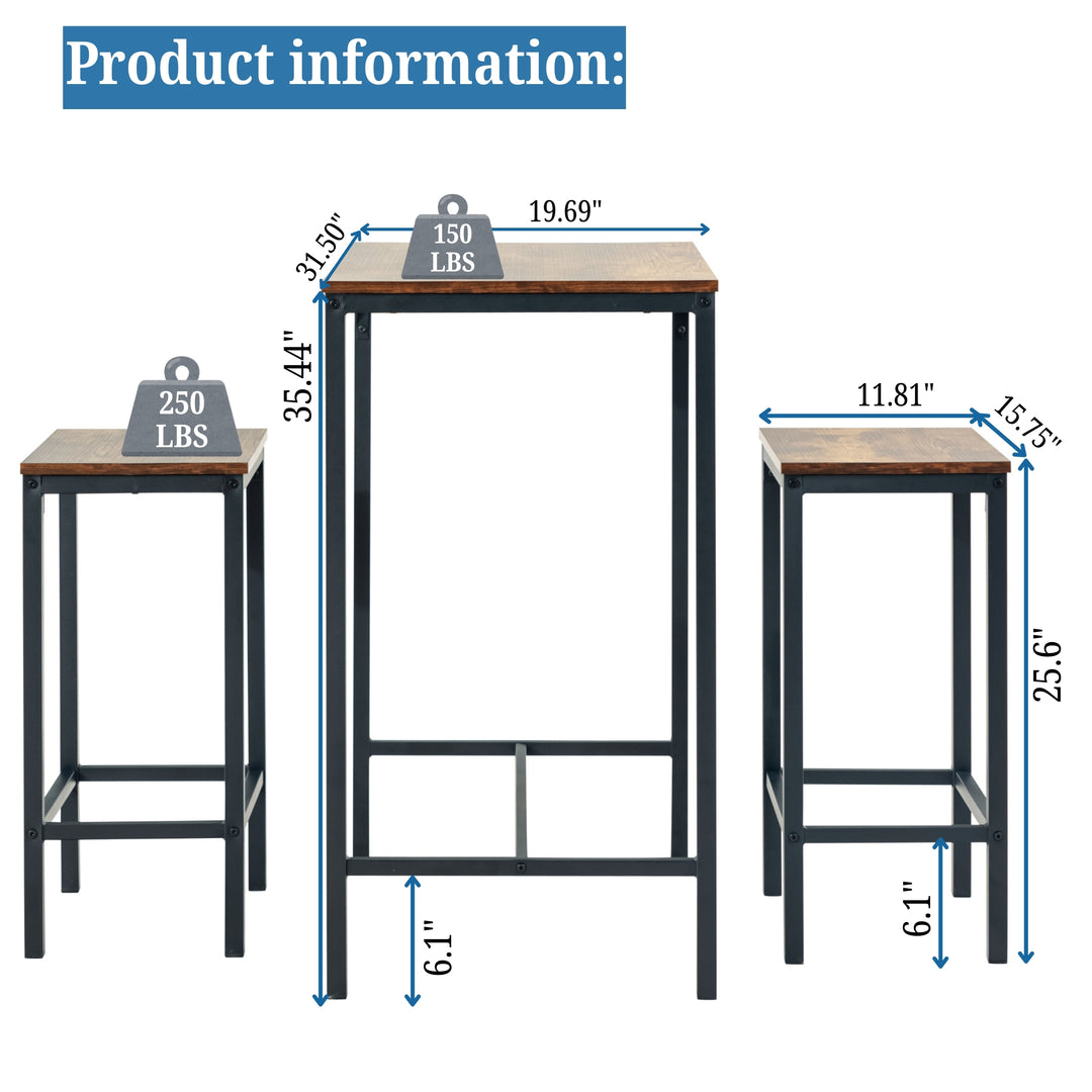 Feynman Rustic Industrial Counter dining Set with Bar Stools, Perfect for Kitchen and Entertaining-HOMY CASA