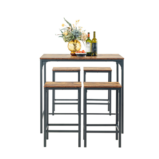 Feynman Rustic Industrial Counter dining Set with Bar Stools, Perfect for Kitchen and Entertaining-HOMY CASA