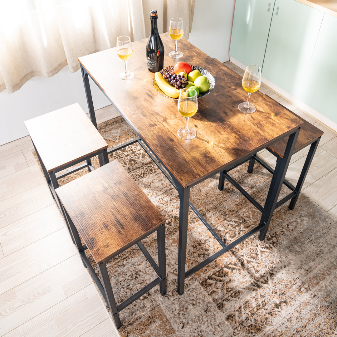 Feynman Rustic Industrial Counter dining Set with Bar Stools, Perfect for Kitchen and Entertaining-HOMY CASA
