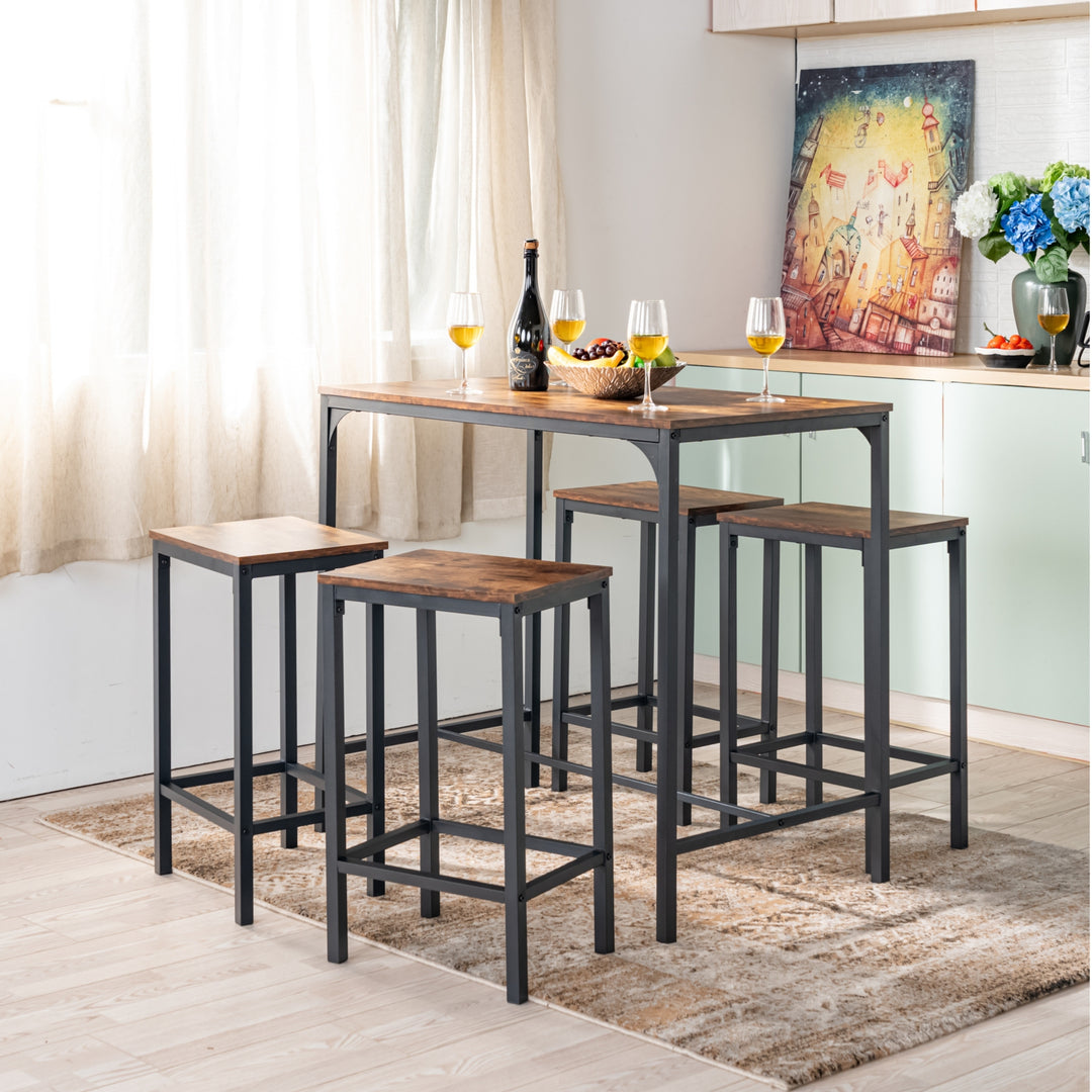 Feynman Rustic Industrial Counter dining Set with Bar Stools, Perfect for Kitchen and Entertaining-HOMY CASA