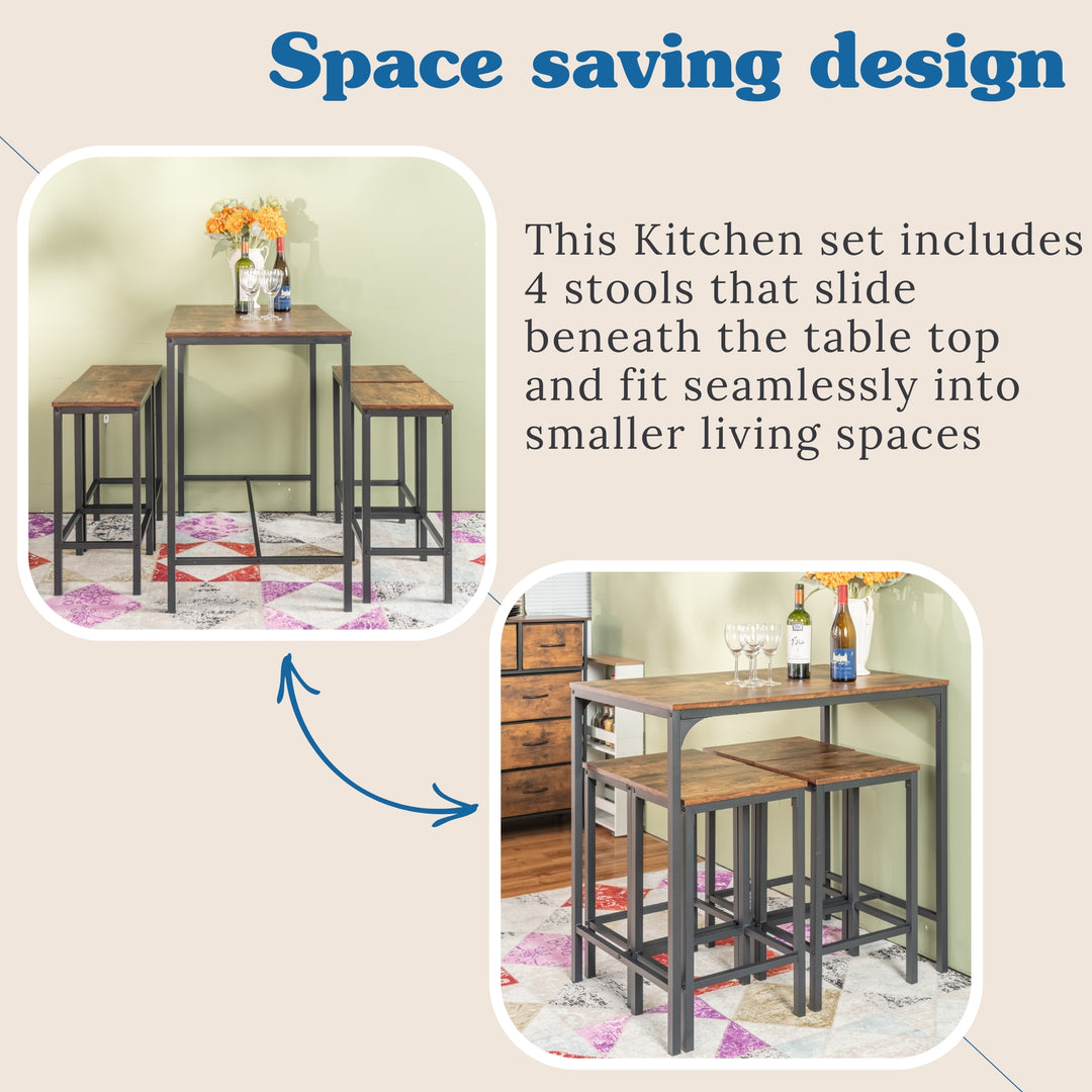 Feynman Rustic Industrial Counter dining Set with Bar Stools, Perfect for Kitchen and Entertaining-HOMY CASA