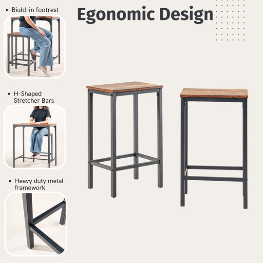 Feynman Rustic Industrial Counter dining Set with Bar Stools, Perfect for Kitchen and Entertaining-HOMY CASA