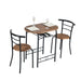 walnut breakfast set with 1 table and 2 chairs-open storage space for wine or accessories-wooden top and seat