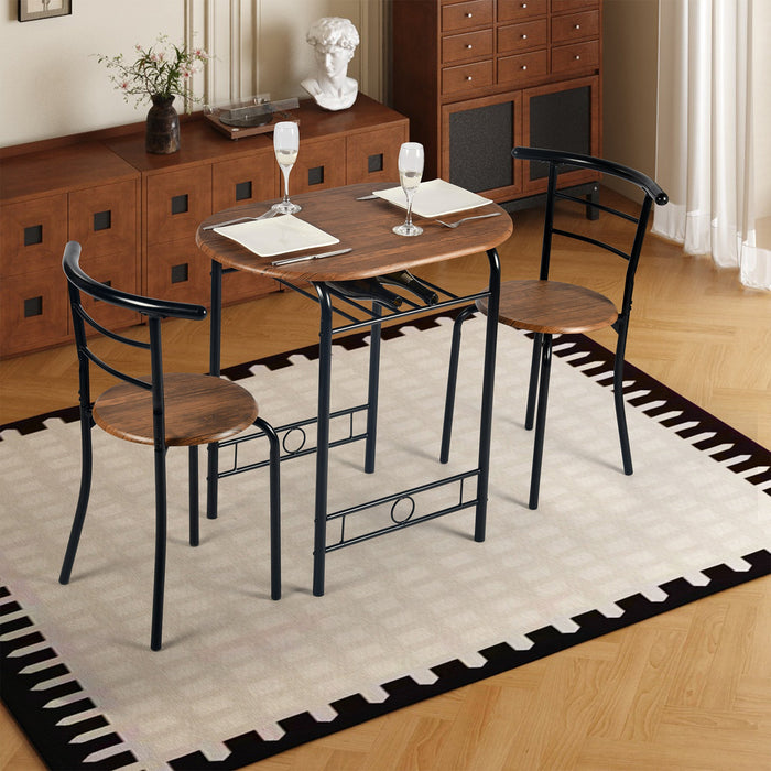 walnut breakfast set with 1 table and 2 chairs-open storage space for wine or accessories-wooden top and seat