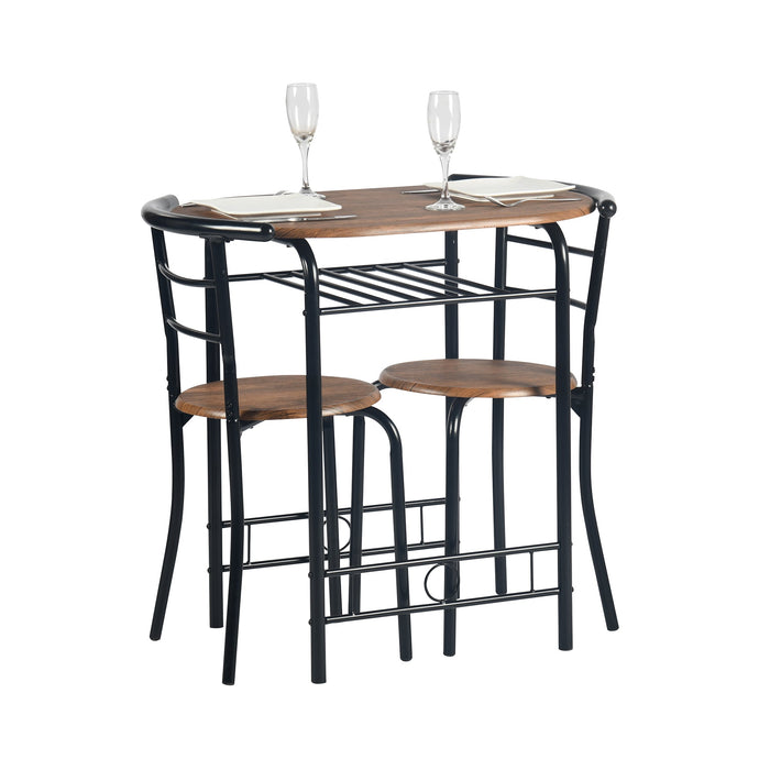 walnut breakfast set with 1 table and 2 chairs-open storage space for wine or accessories-wooden top and seat