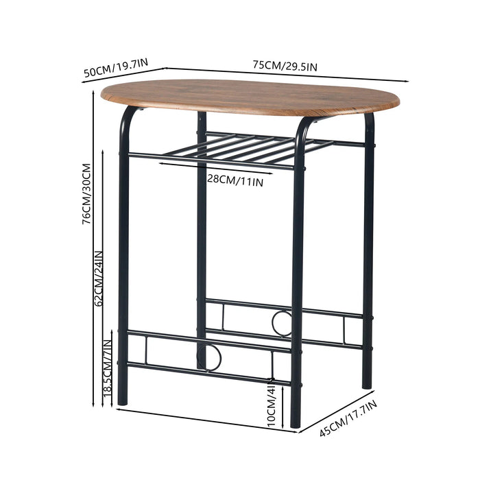 walnut breakfast set with 1 table and 2 chairs-open storage space for wine or accessories-wooden top and seat