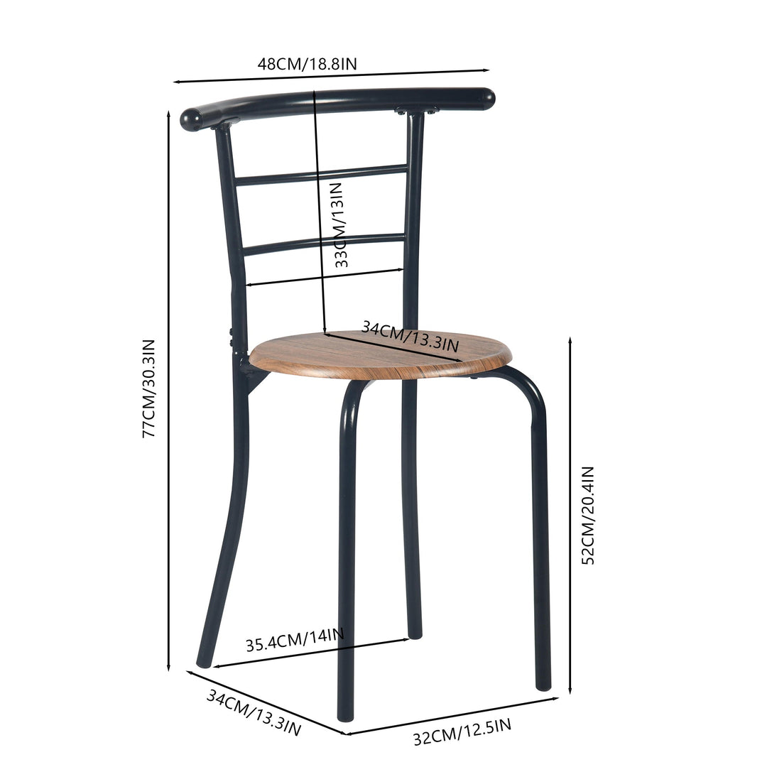 walnut breakfast set with 1 table and 2 chairs-open storage space for wine or accessories-wooden top and seat