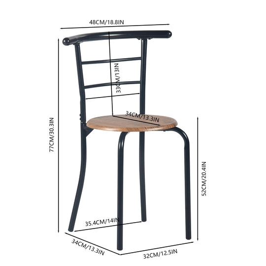 walnut breakfast set with 1 table and 2 chairs-open storage space for wine or accessories-wooden top and seat