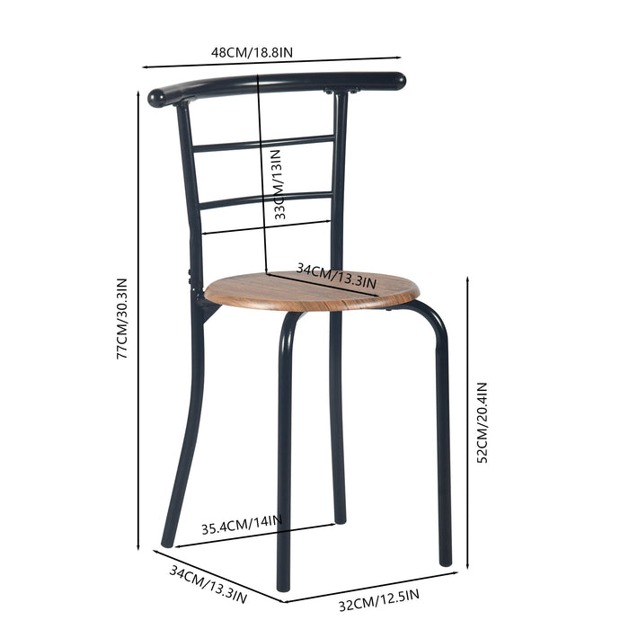 walnut breakfast set with 1 table and 2 chairs-open storage space for wine or accessories-wooden top and seat